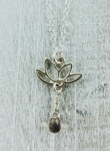 Sterling Silver Lotus Necklace with Smoky Quartz