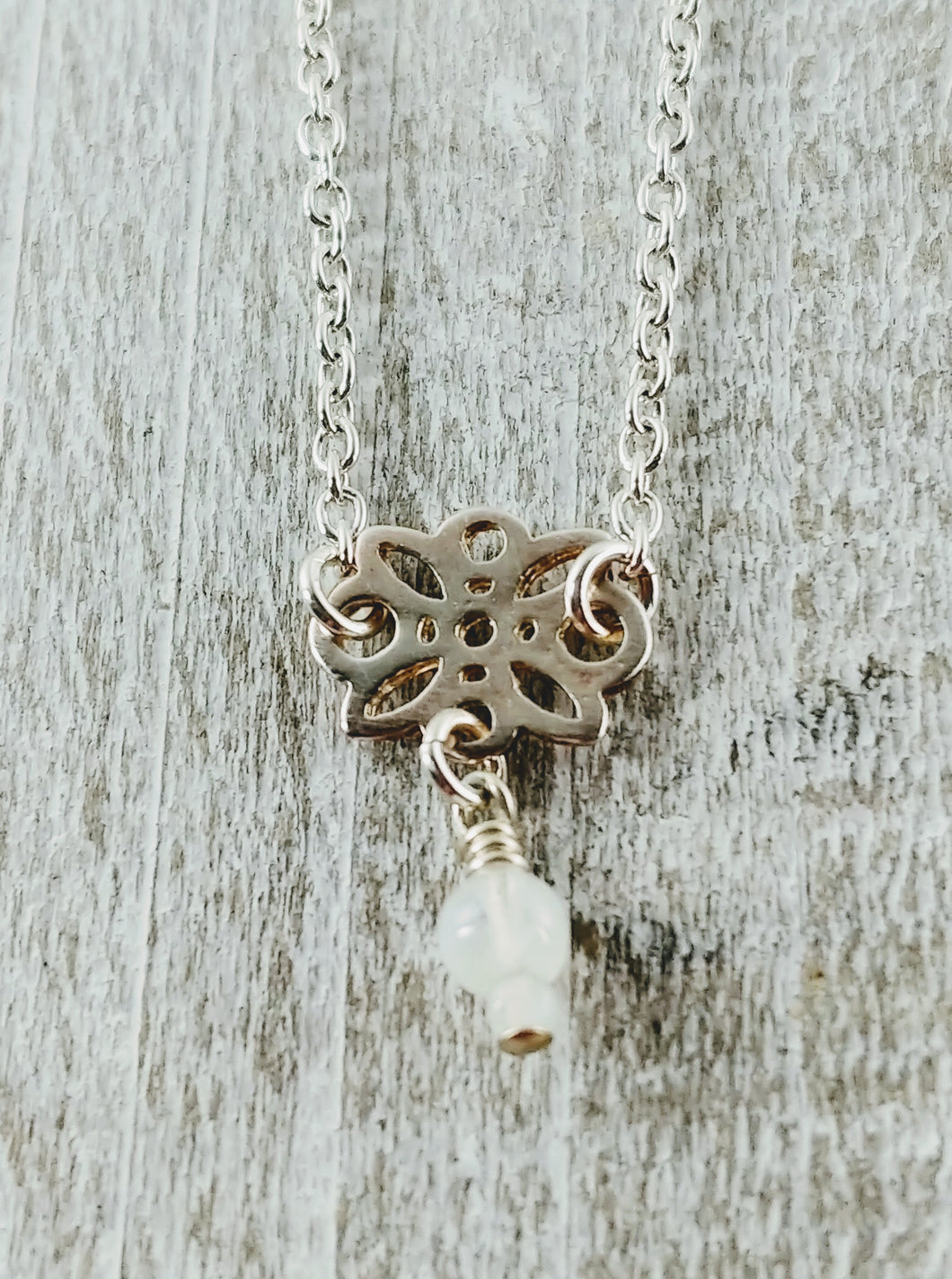 Sterling Silver Flower Necklace with Moonstone