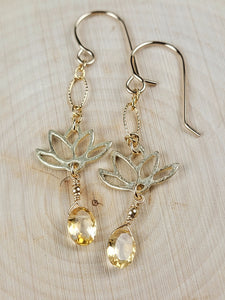 Gold Vermeil Lotus Flower Earrings with Citrine