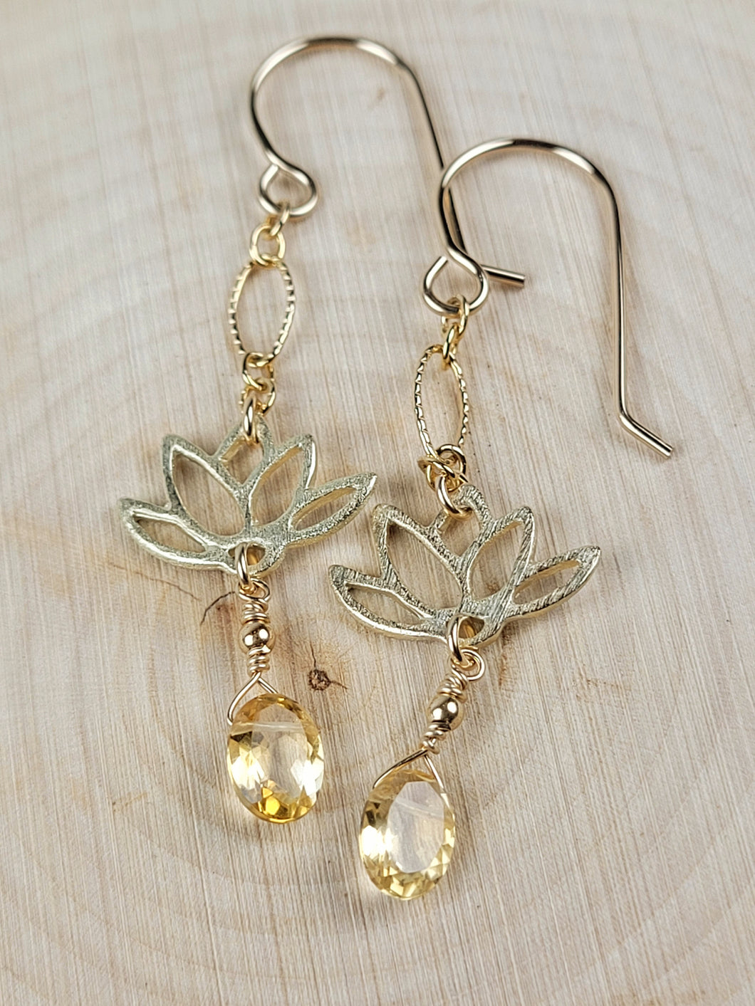 Gold Vermeil Lotus Flower Earrings with Citrine