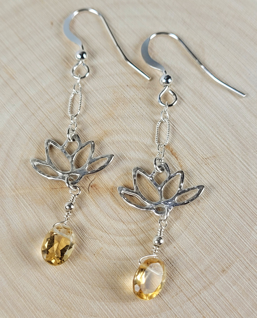 Sterling Silver Lotus Flower Earrings with Citrine