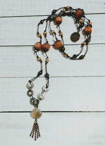 Leather Necklace with Agate and Czech Glass