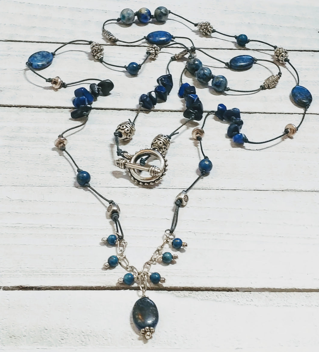 Leather Necklace with Lapis Lazuli and Sodalite