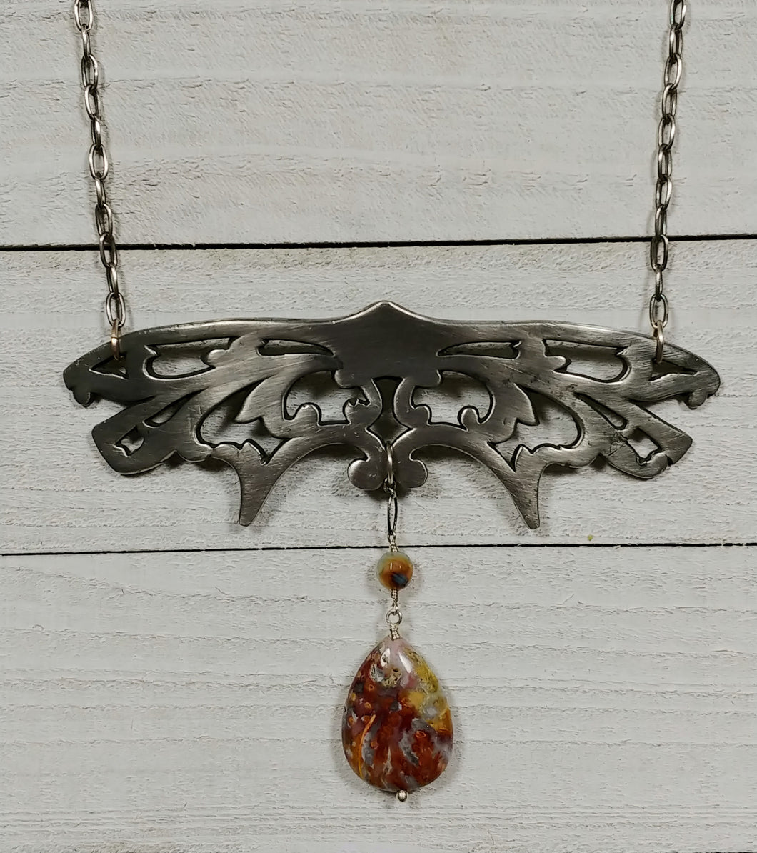 Moth Necklace with Agate and Fancy Jasper