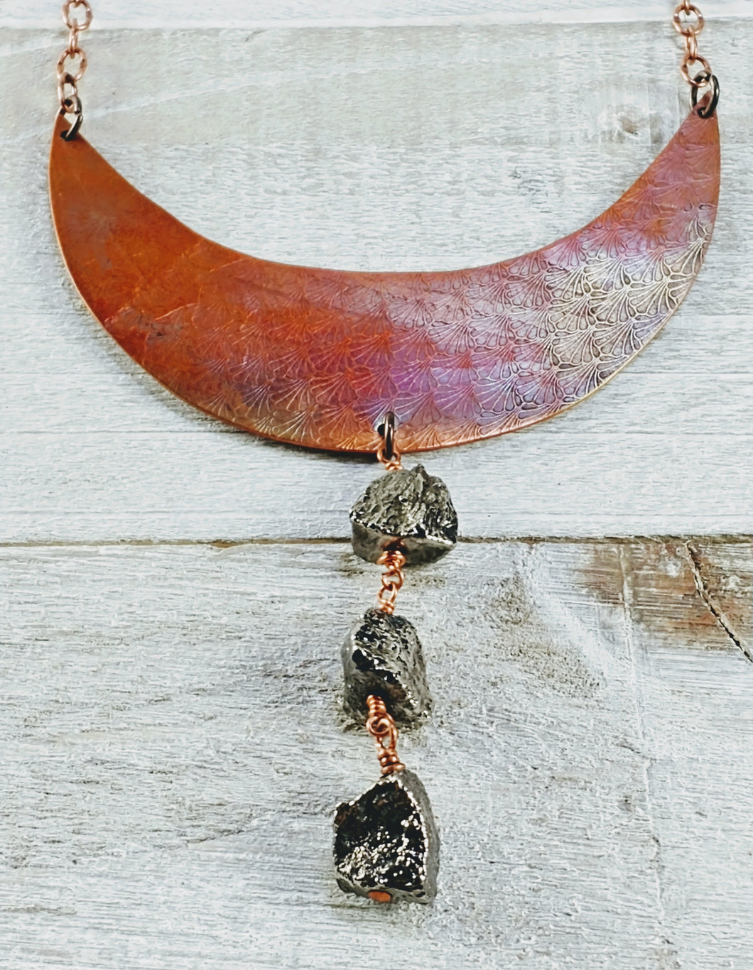 Copper Moon Necklace with Pyrite