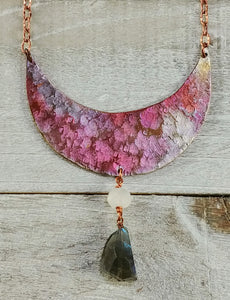 Copper Moon Necklace with Moonstone and Labradorite