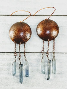 Copper Disc Earrings with Quartz and Labradorite