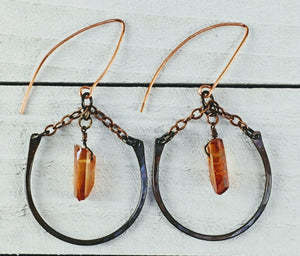 Copper Hoop Earrings with Peach Quartz