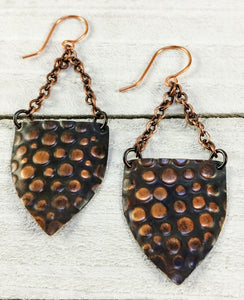 Copper Shield Earrings with Circles