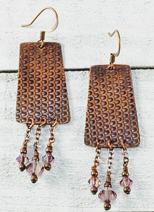 Copper Trapezoid Earrings with Swarovski Crystals