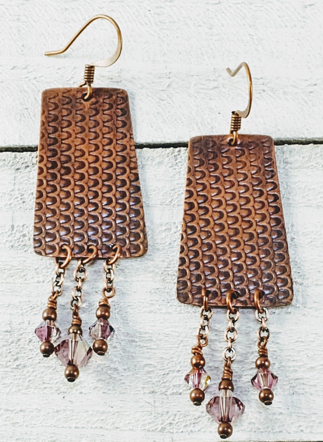 Copper Trapezoid Earrings with Swarovski Crystals