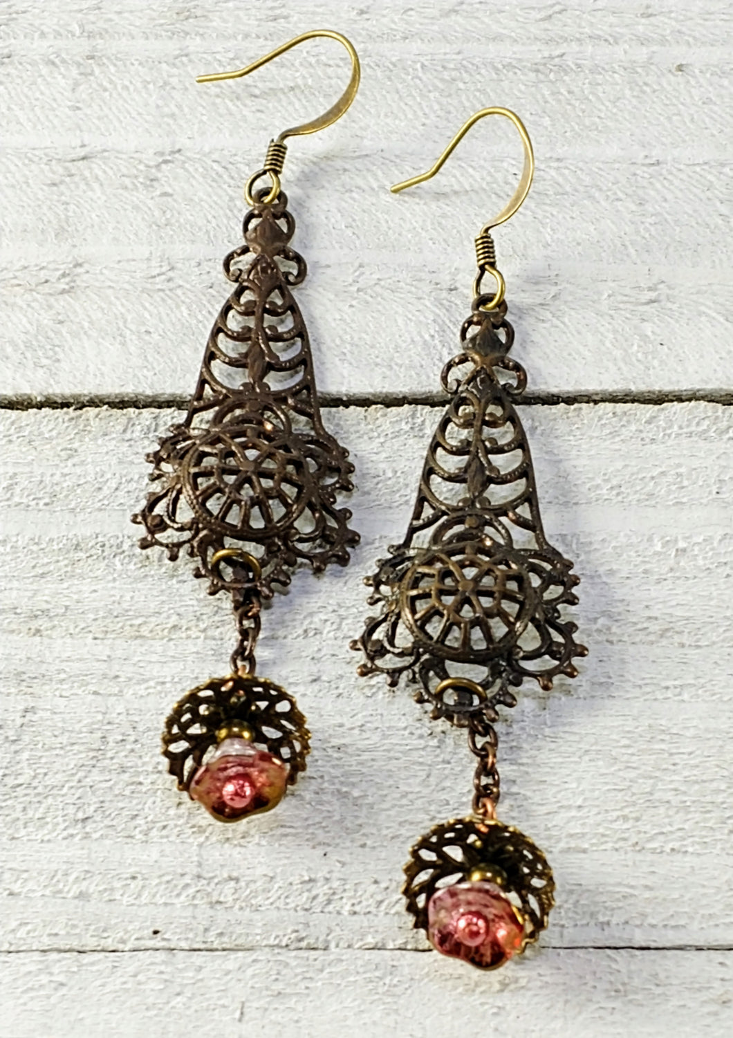 Brass Filigree Earrings with Bell Flowers