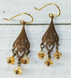 Brass Deco Earrings with Bell Flowers