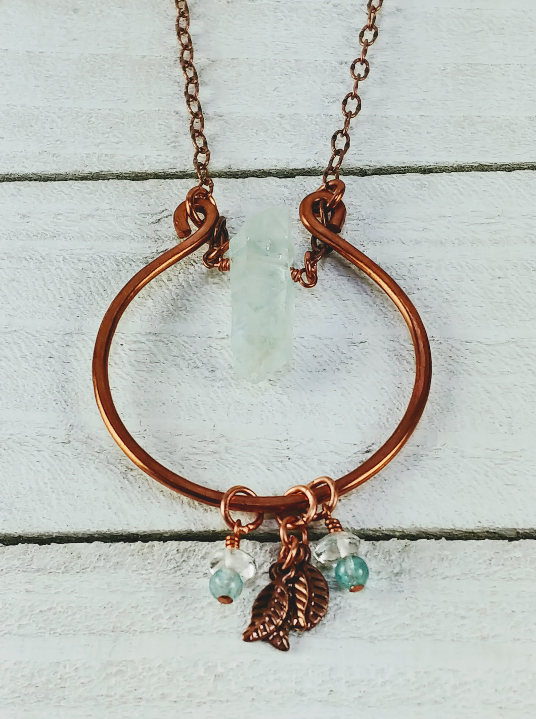 Copper Hoop Necklace with Electroplated Quartz