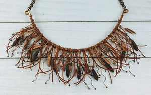 Tribal Copper and Leather Necklace with Daggers