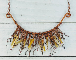 Mini Copper Tendril Necklace with Yellow Calcite