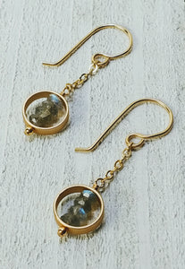 Gold Filled Small Circle Earrings with Labradorite