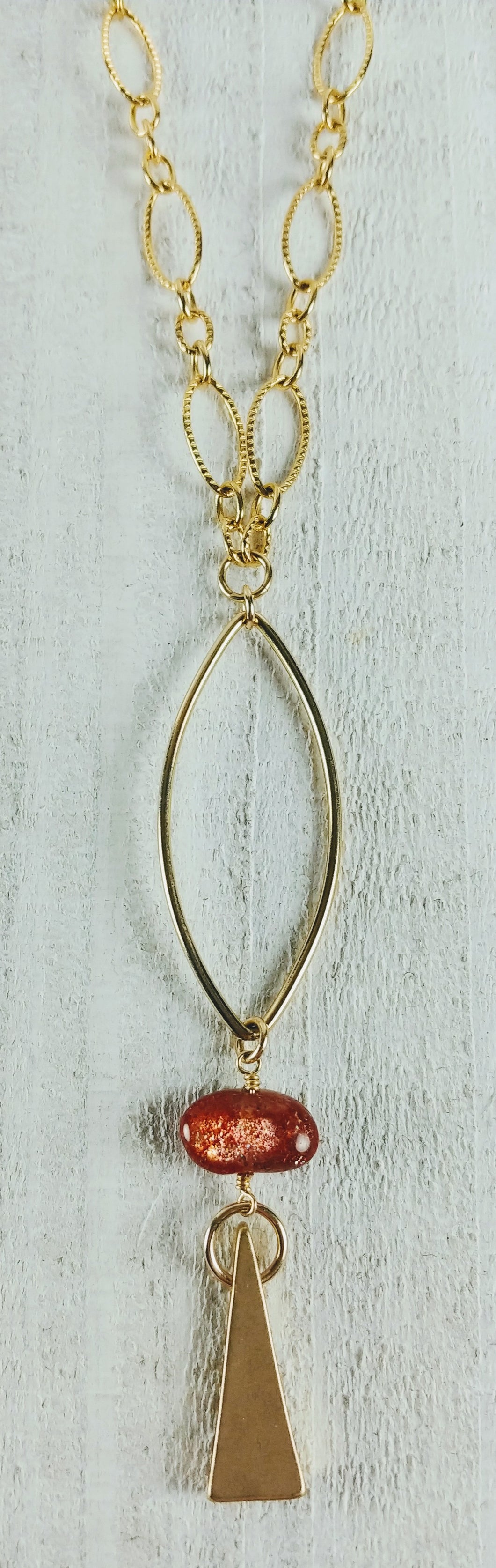 Gold Filled Oval Triangle Necklace with Sunstone