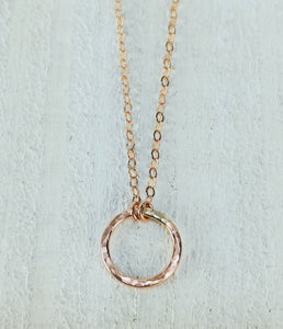 Rose Gold Filled Hammered Circle Necklace